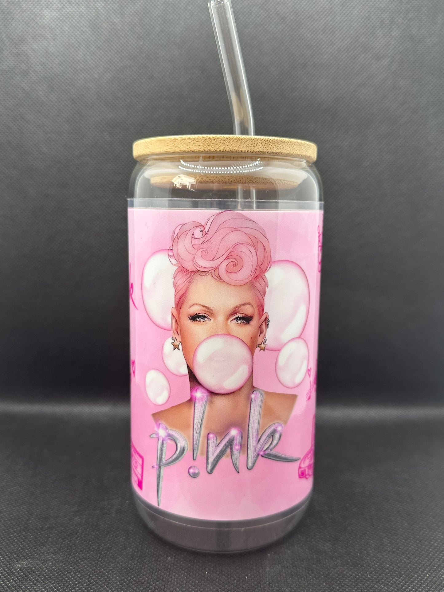 Bubblegum 16oz Clear Glass Tumbler with Straw
