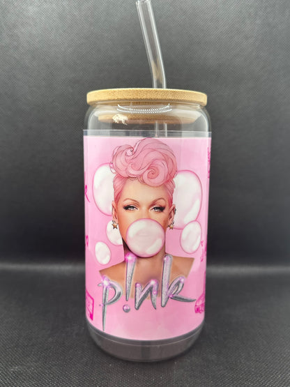 Bubblegum 16oz Clear Glass Tumbler with Straw
