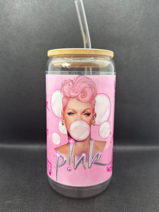 Bubblegum 16oz Clear Glass Tumbler with Straw