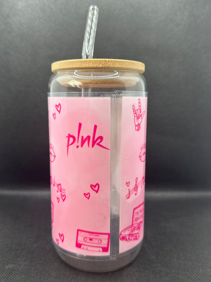 Bubblegum 16oz Clear Glass Tumbler with Straw