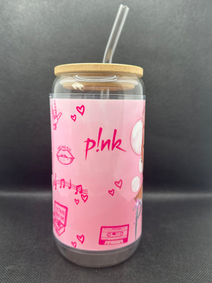Bubblegum 16oz Clear Glass Tumbler with Straw