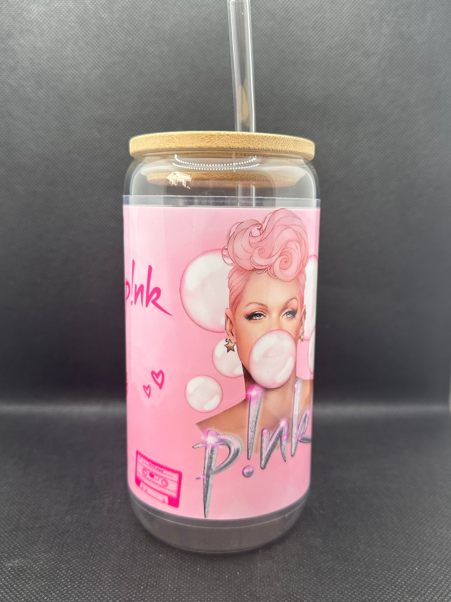 Bubblegum 16oz Clear Glass Tumbler with Straw