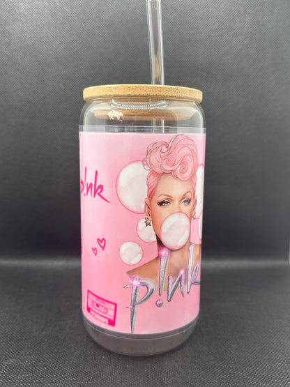 Bubblegum 16oz Clear Glass Tumbler with Straw