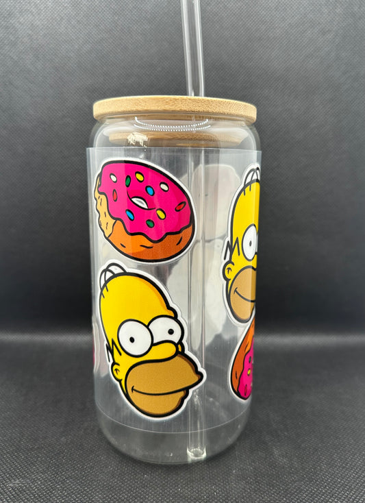 Donut 16oz Clear Glass Tumbler with Straw