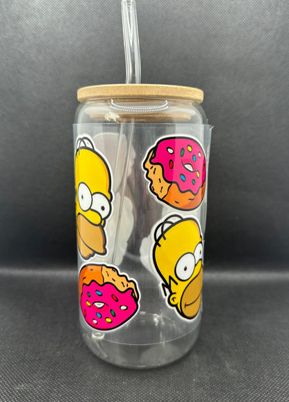 Donut 16oz Clear Glass Tumbler with Straw