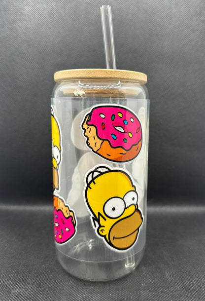 Donut 16oz Clear Glass Tumbler with Straw