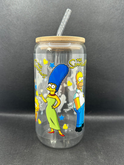 Cartoon Family 16oz Clear Glass Tumbler with Straw