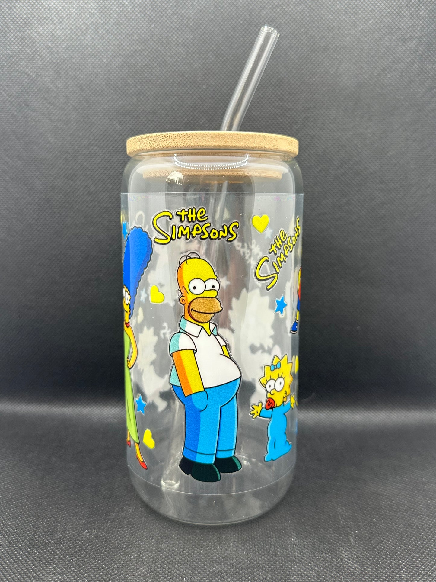 Cartoon Family 16oz Clear Glass Tumbler with Straw