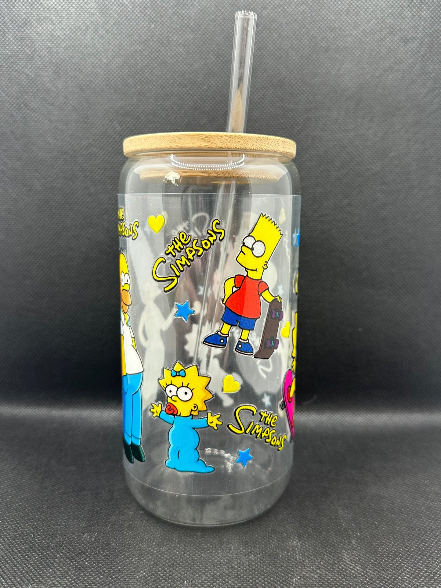 Cartoon Family 16oz Clear Glass Tumbler with Straw
