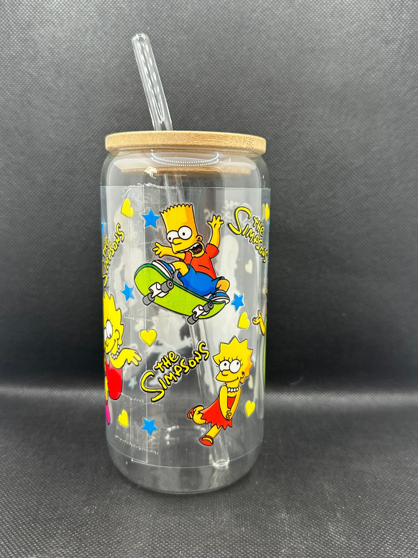 Cartoon Family 16oz Clear Glass Tumbler with Straw