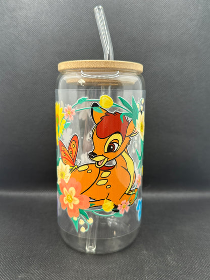 Cartoon Deer Movie 16oz Clear Glass Tumbler with Straw