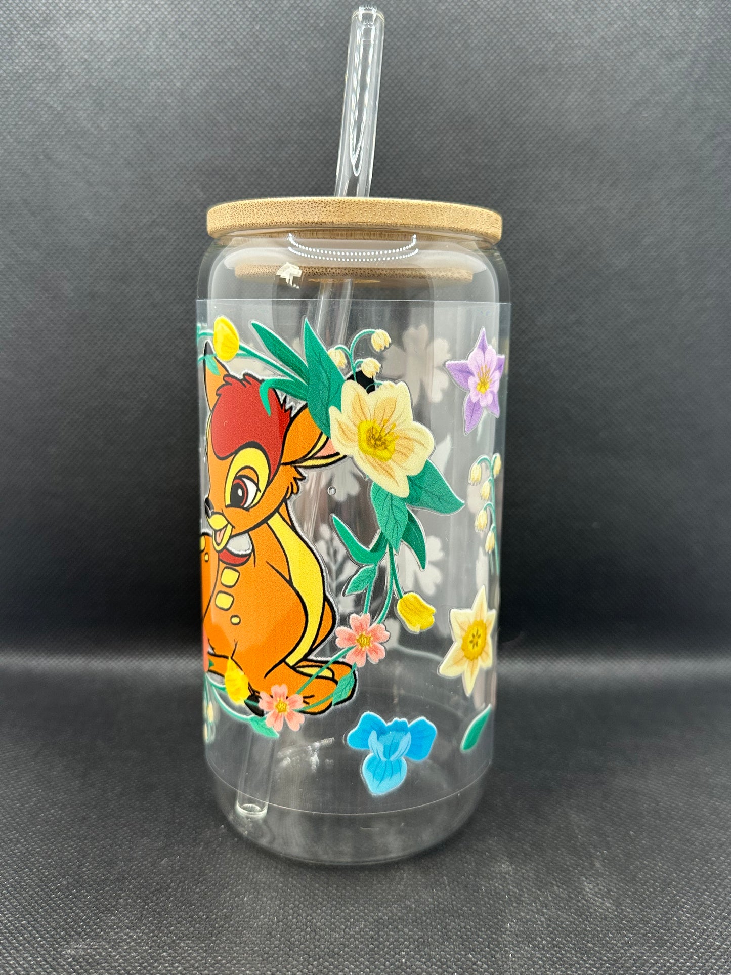 Cartoon Deer Movie 16oz Clear Glass Tumbler with Straw