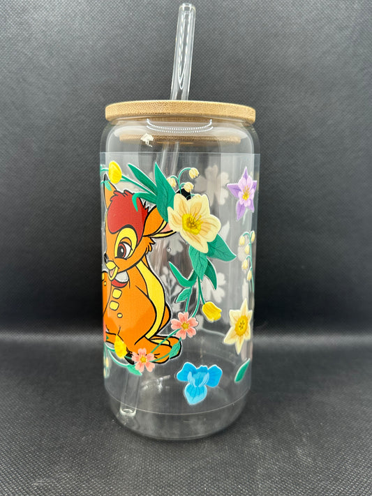 Cartoon Deer Movie 16oz Clear Glass Tumbler with Straw