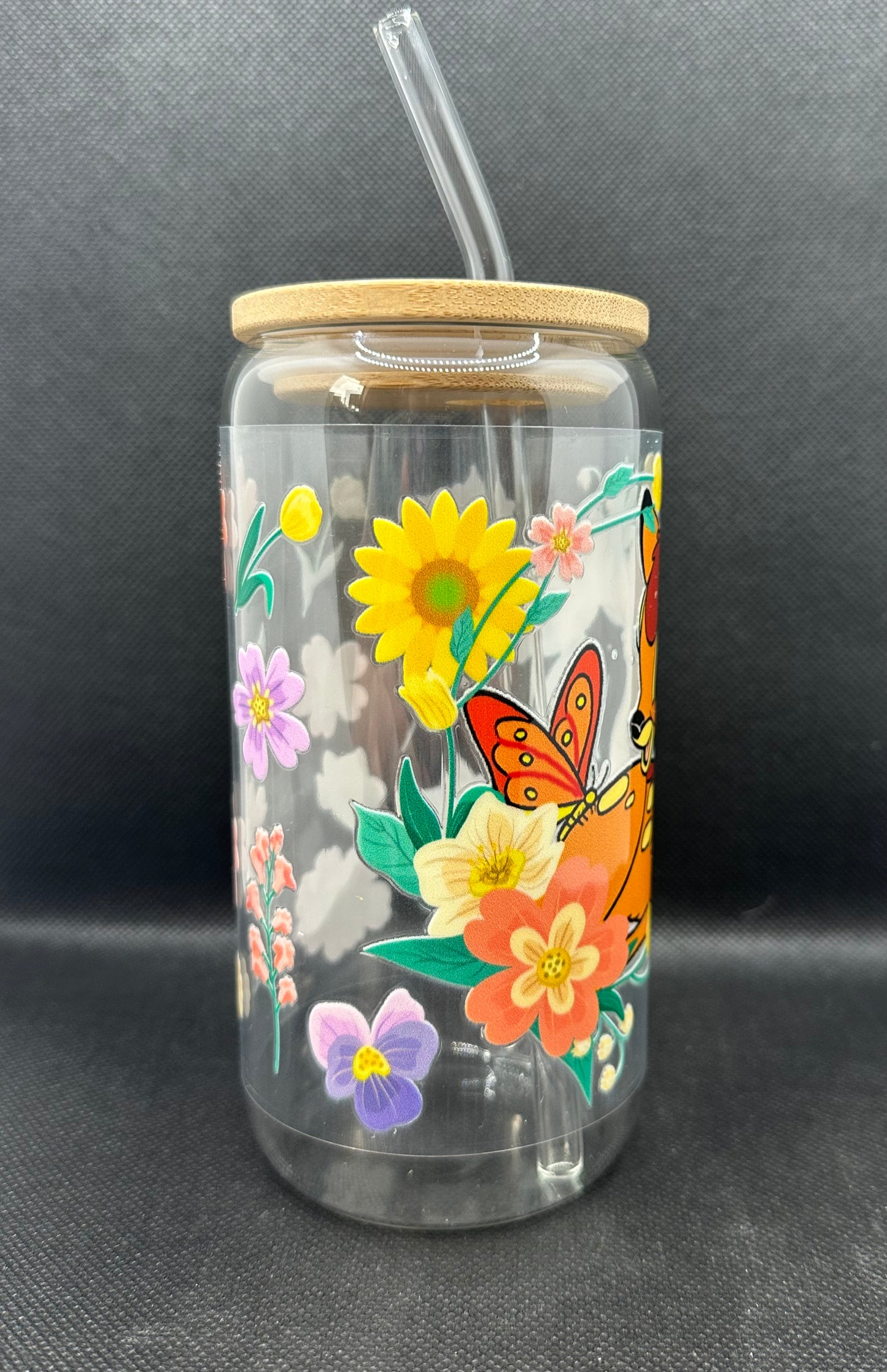 Cartoon Deer Movie 16oz Clear Glass Tumbler with Straw