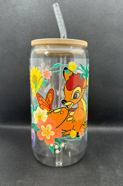 Cartoon Deer Movie 16oz Clear Glass Tumbler with Straw