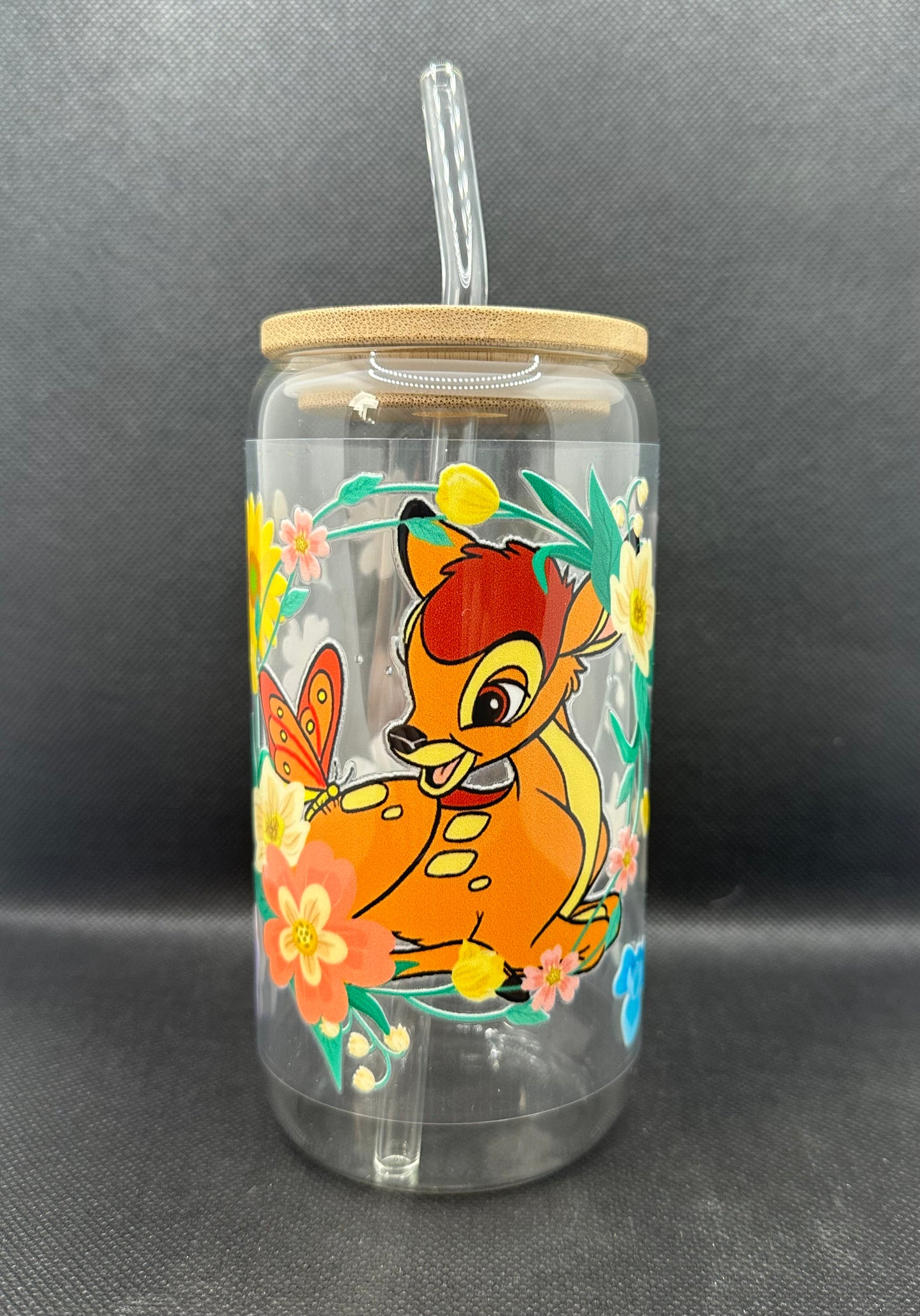 Cartoon Deer Movie 16oz Clear Glass Tumbler with Straw