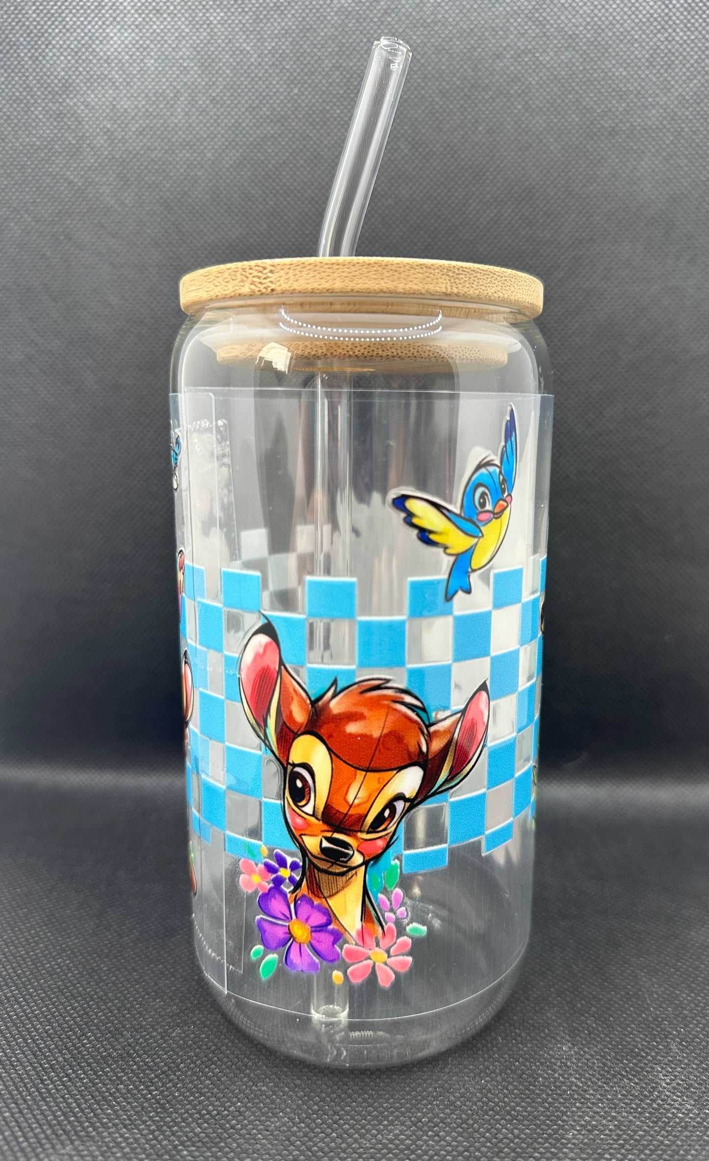 Cartoon Deer with Friends 16oz Clear Glass Tumbler with Straw