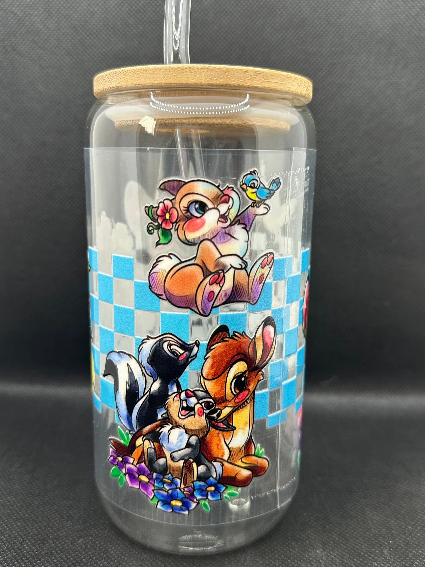 Cartoon Deer with Friends 16oz Clear Glass Tumbler with Straw