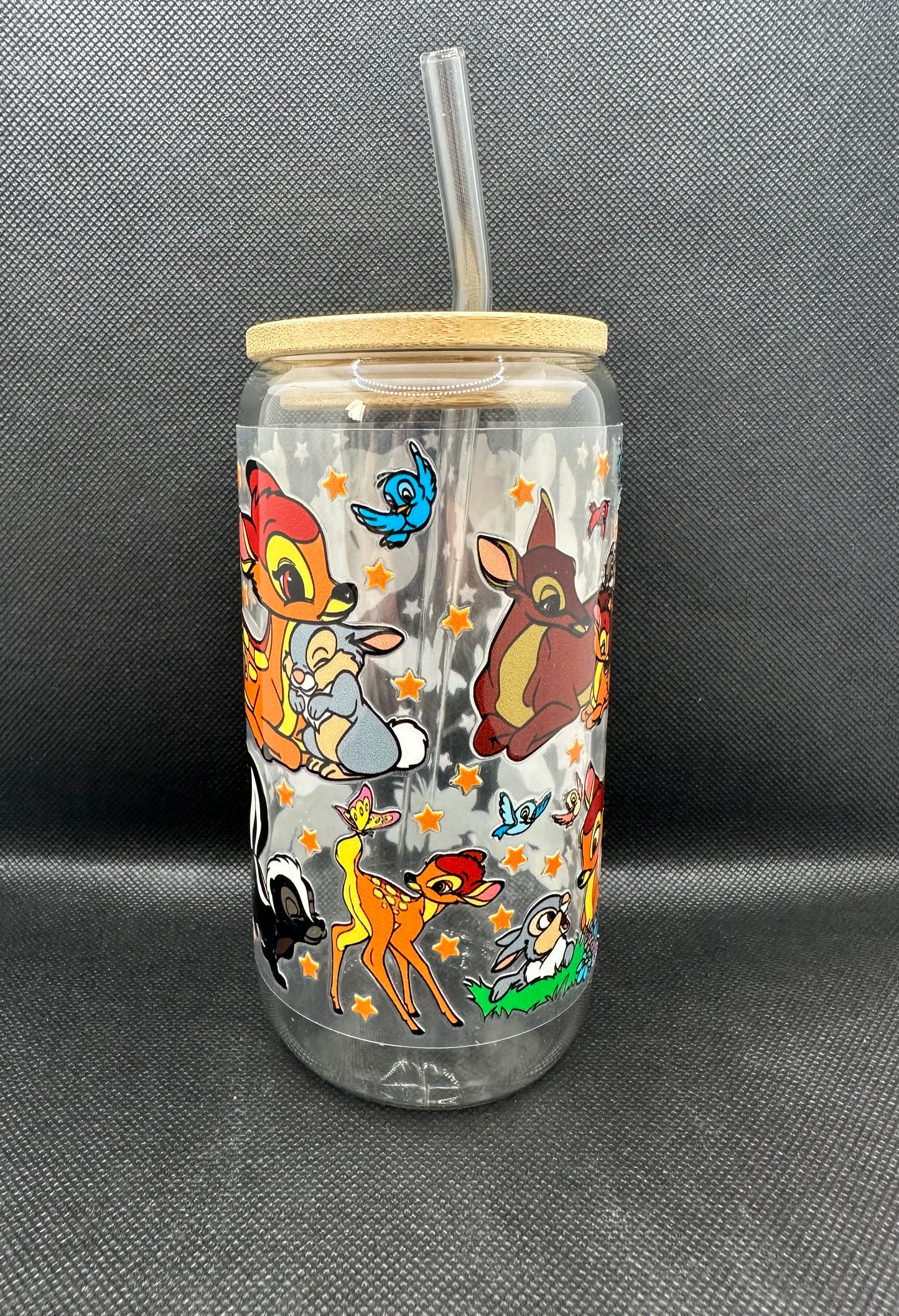 Cartoon Deer with Friends 16oz Clear Glass Tumbler with Straw