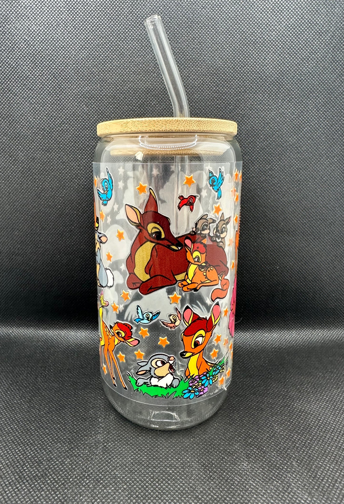 Cartoon Deer with Friends 16oz Clear Glass Tumbler with Straw