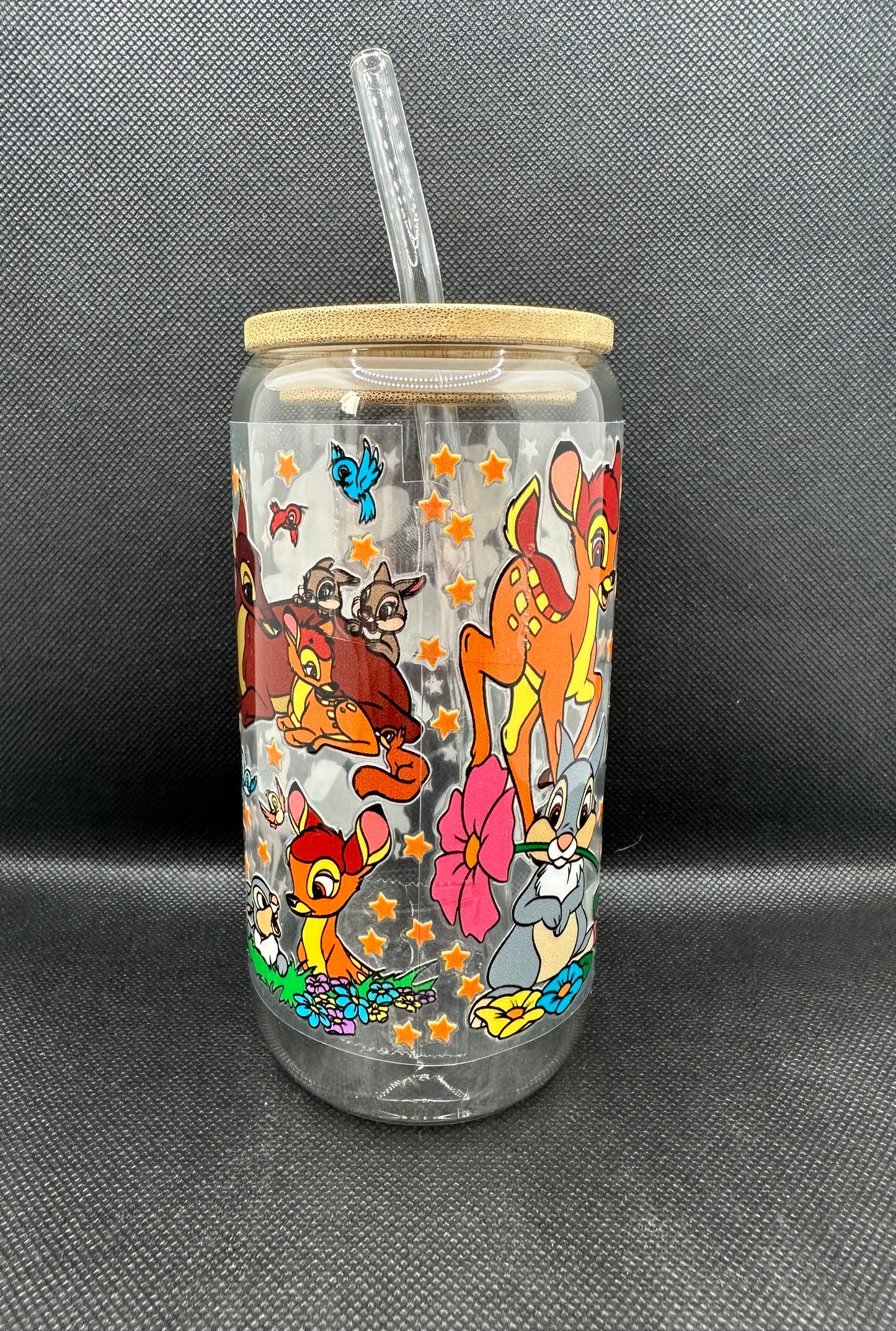 Cartoon Deer with Friends 16oz Clear Glass Tumbler with Straw