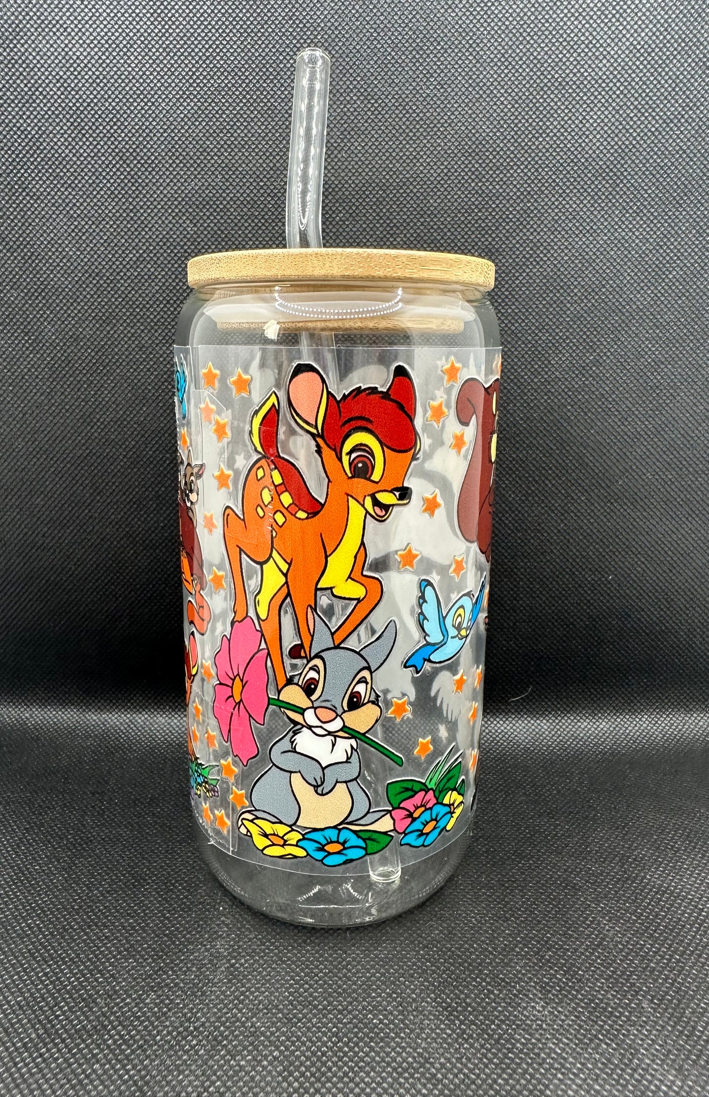 Cartoon Deer with Friends 16oz Clear Glass Tumbler with Straw