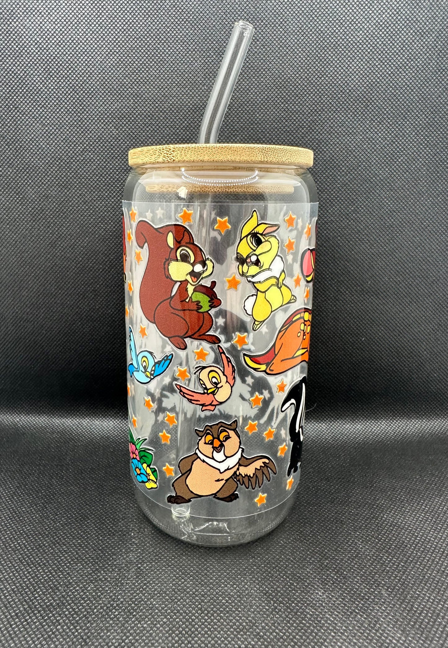 Cartoon Deer with Friends 16oz Clear Glass Tumbler with Straw