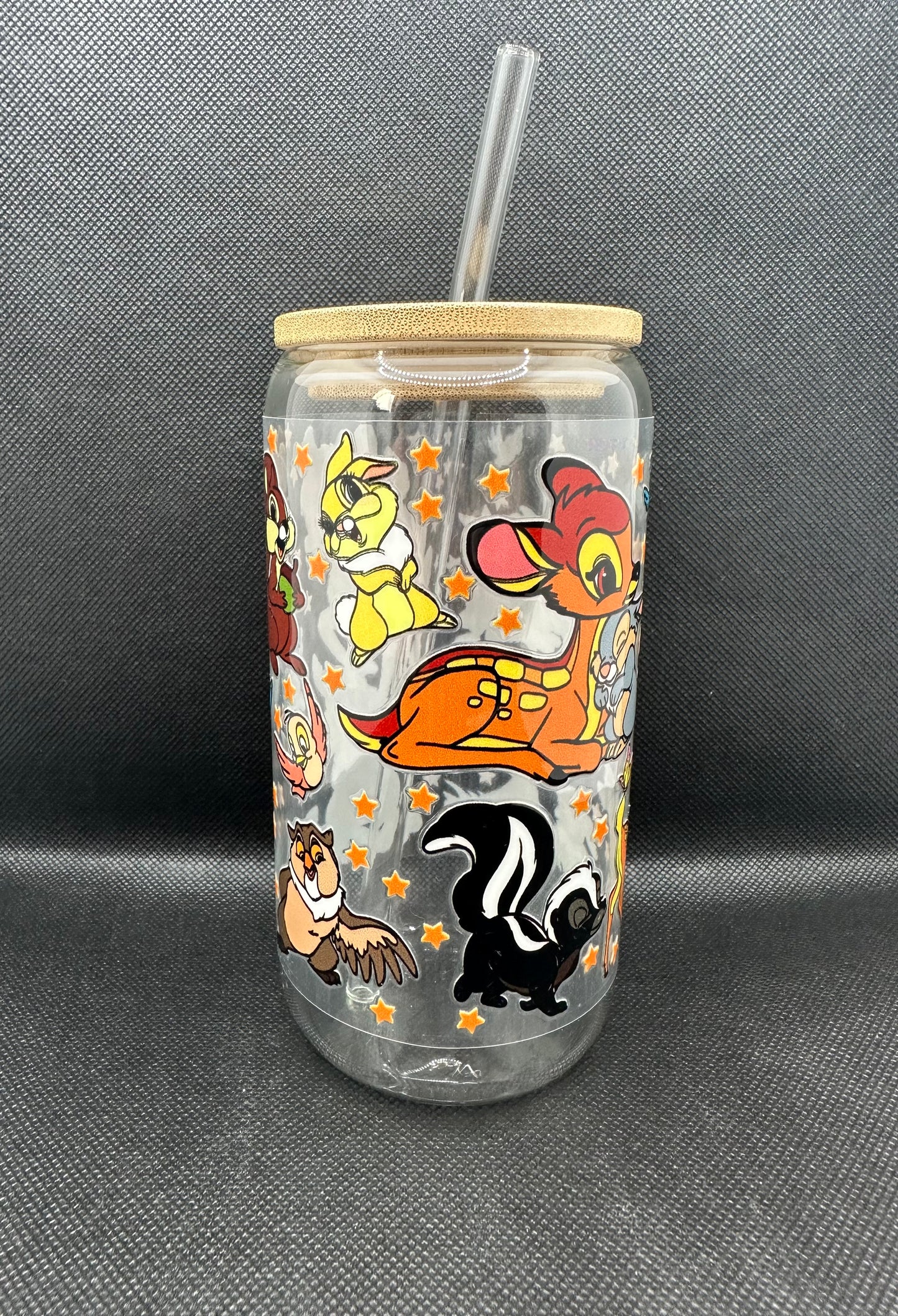 Cartoon Deer with Friends 16oz Clear Glass Tumbler with Straw