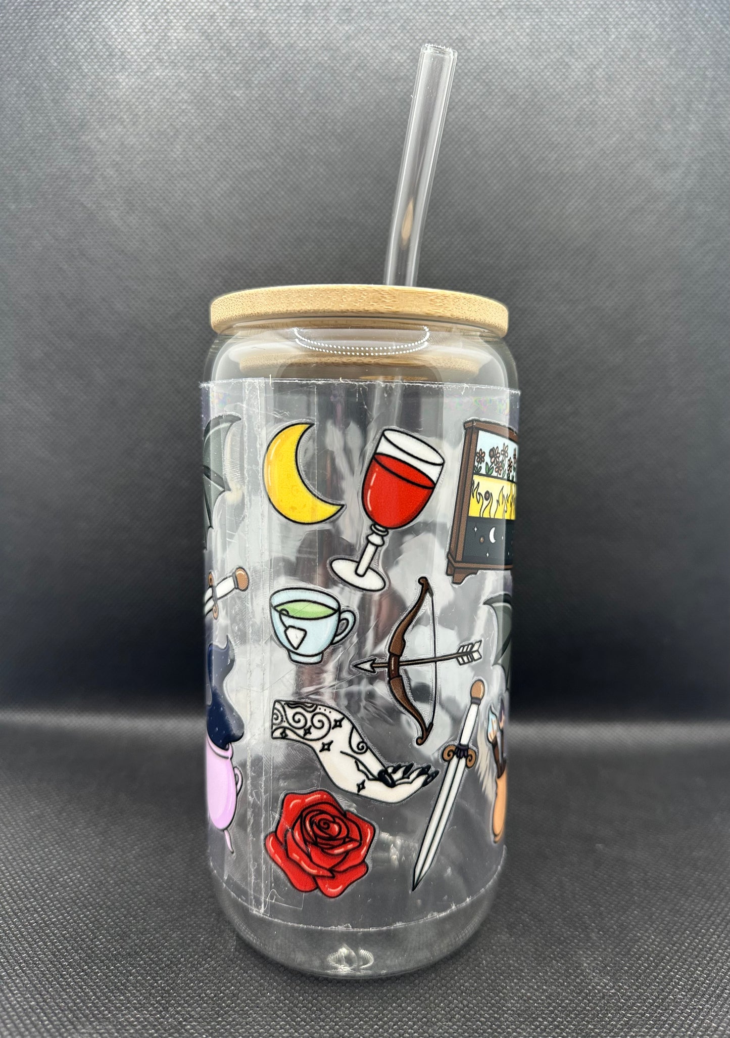 Fantasy Book 16oz Clear Glass Tumbler with Straw