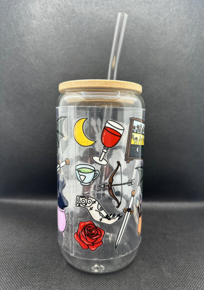 Fantasy Book 16oz Clear Glass Tumbler with Straw