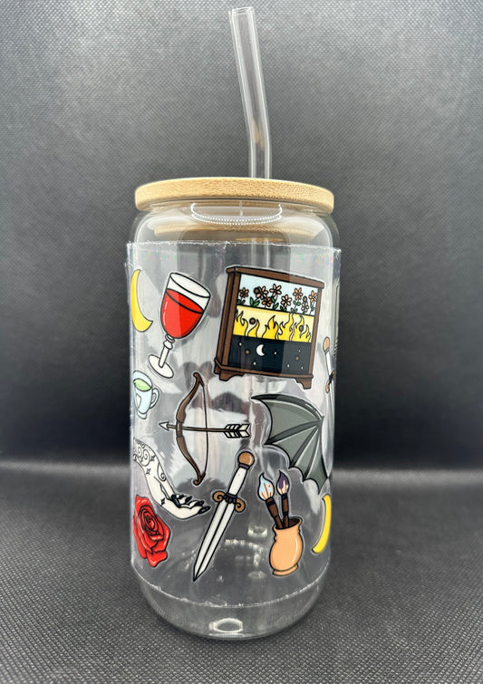 Fantasy Book 16oz Clear Glass Tumbler with Straw