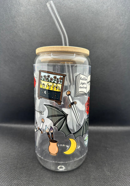 Fantasy Book 16oz Clear Glass Tumbler with Straw