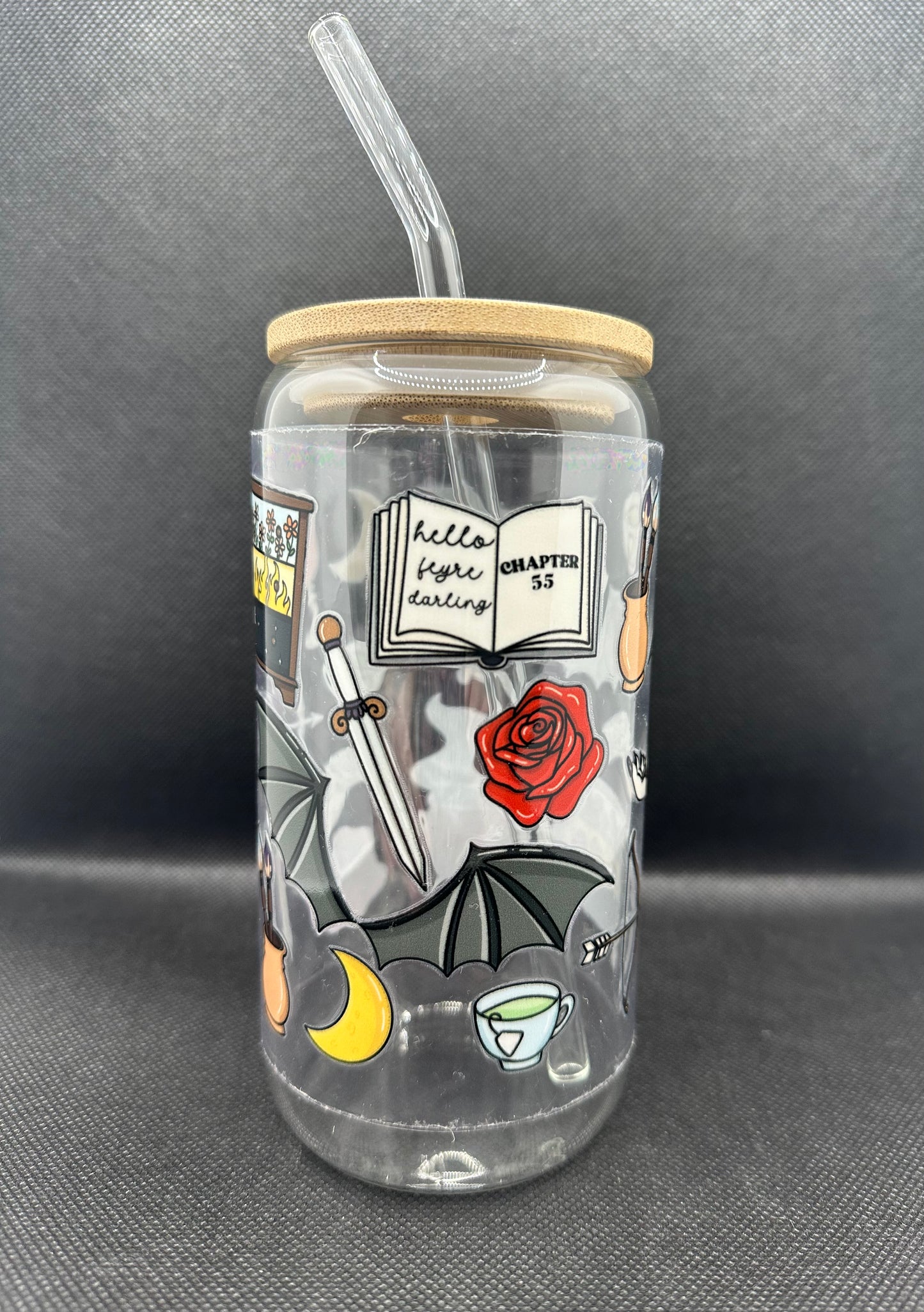 Fantasy Book 16oz Clear Glass Tumbler with Straw