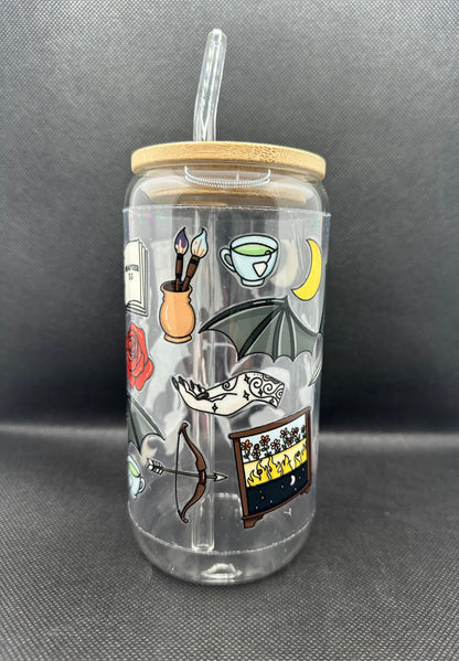 Fantasy Book 16oz Clear Glass Tumbler with Straw
