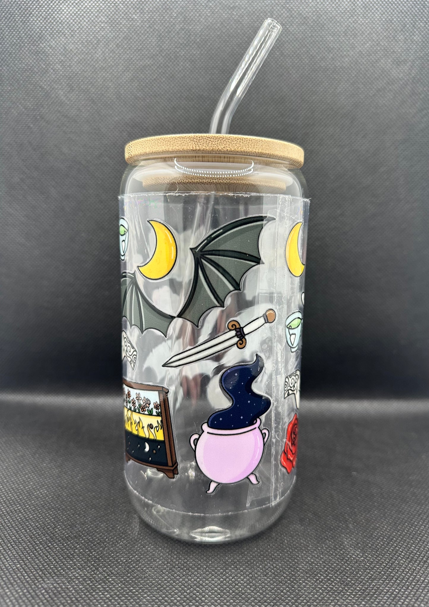 Fantasy Book 16oz Clear Glass Tumbler with Straw