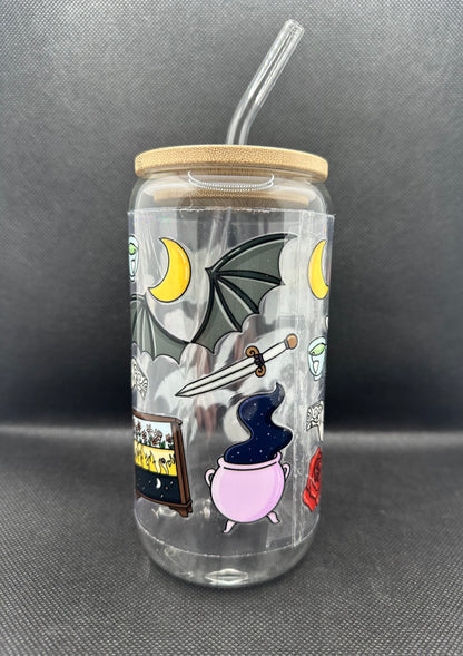 Fantasy Book 16oz Clear Glass Tumbler with Straw