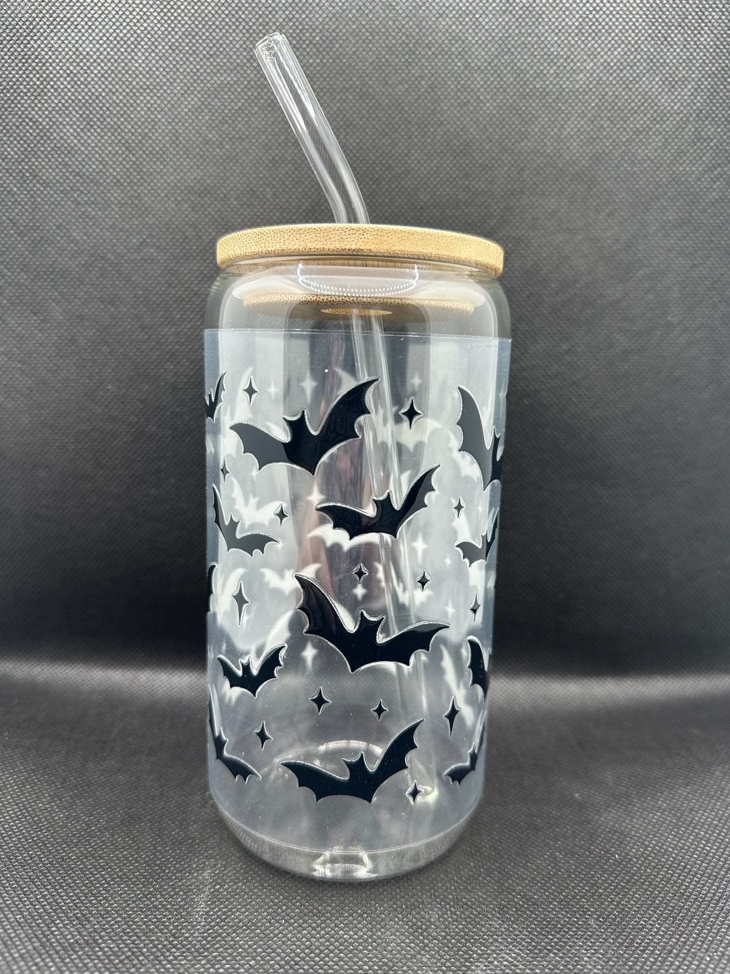 Halloween Bats 16oz Glass Tumbler with Straw