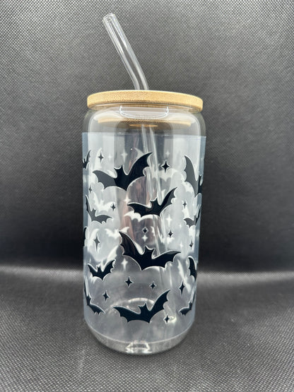 Halloween Bats 16oz Glass Tumbler with Straw