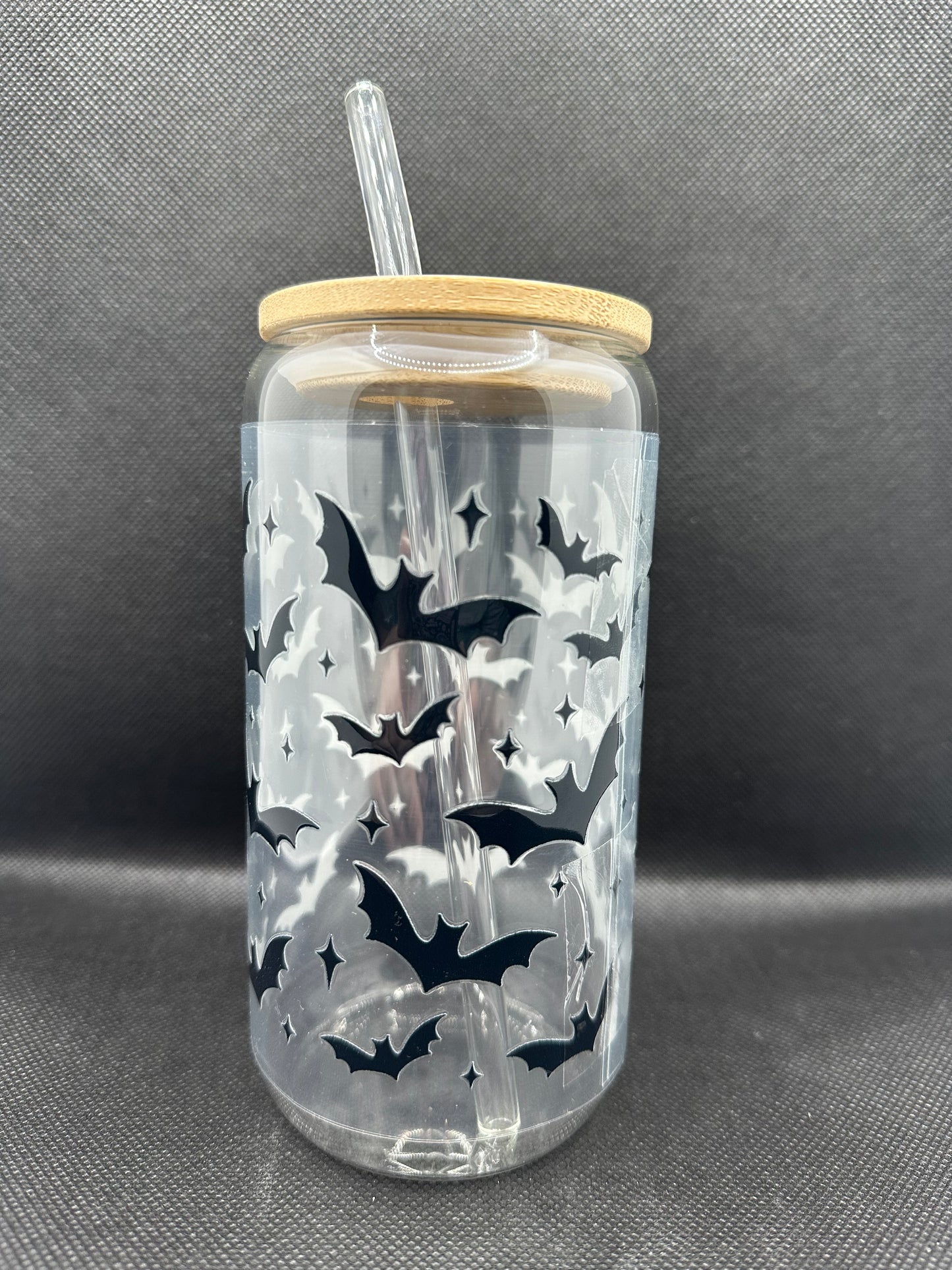 Halloween Bats 16oz Glass Tumbler with Straw