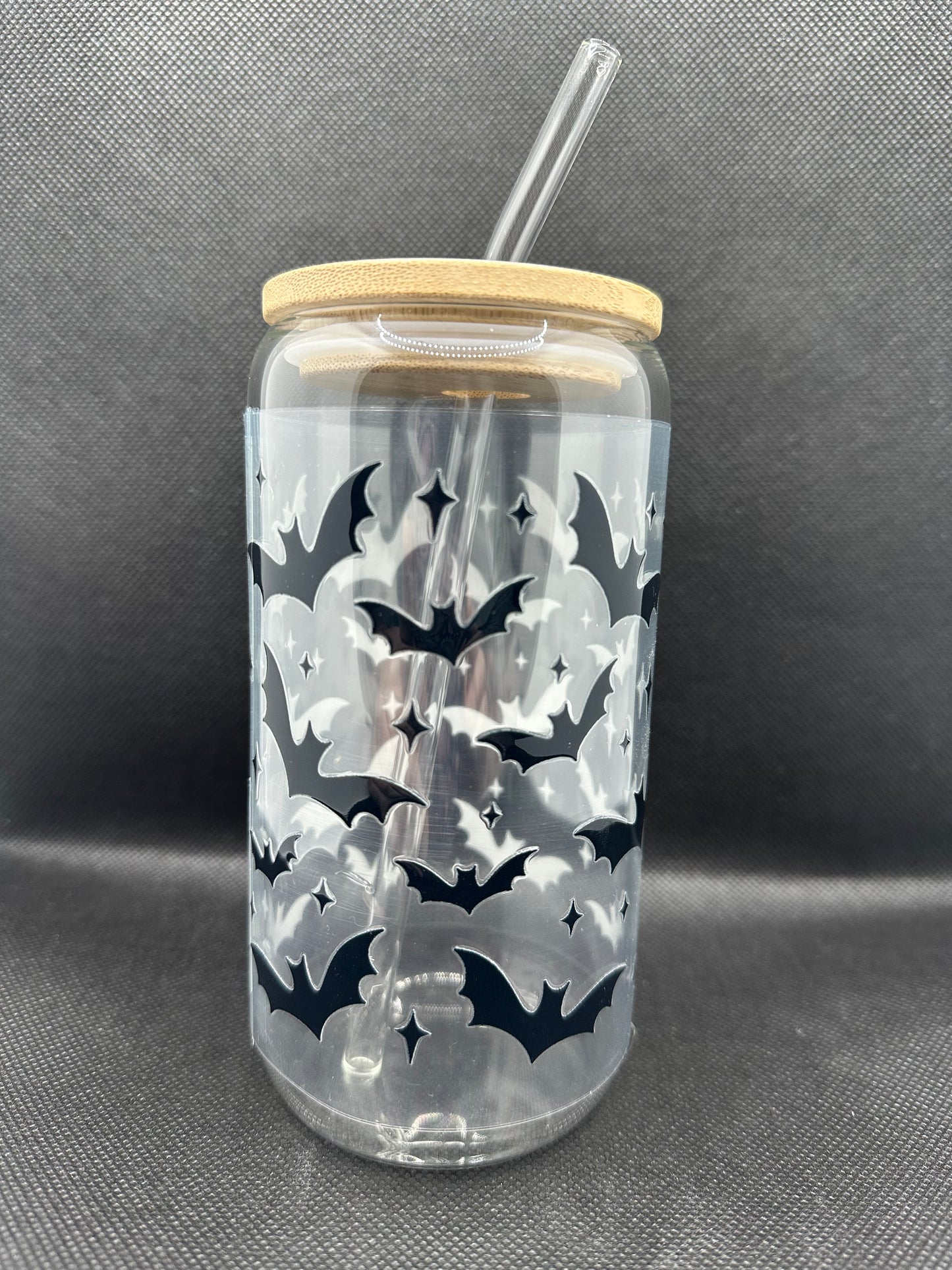 Halloween Bats 16oz Glass Tumbler with Straw