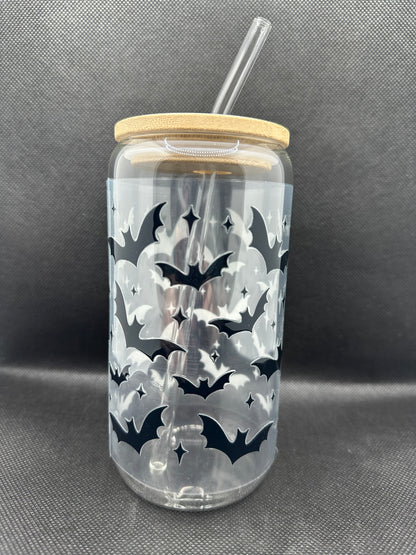 Halloween Bats 16oz Glass Tumbler with Straw