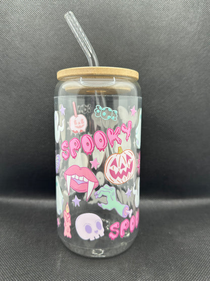 Y2K Cute Pastel Halloween 16oz Glass Tumbler with Straw