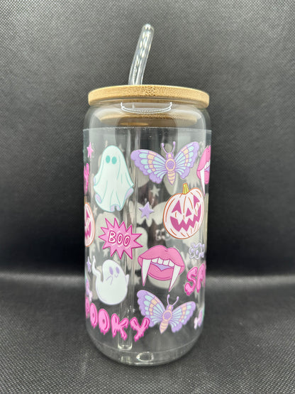 Y2K Cute Pastel Halloween 16oz Glass Tumbler with Straw