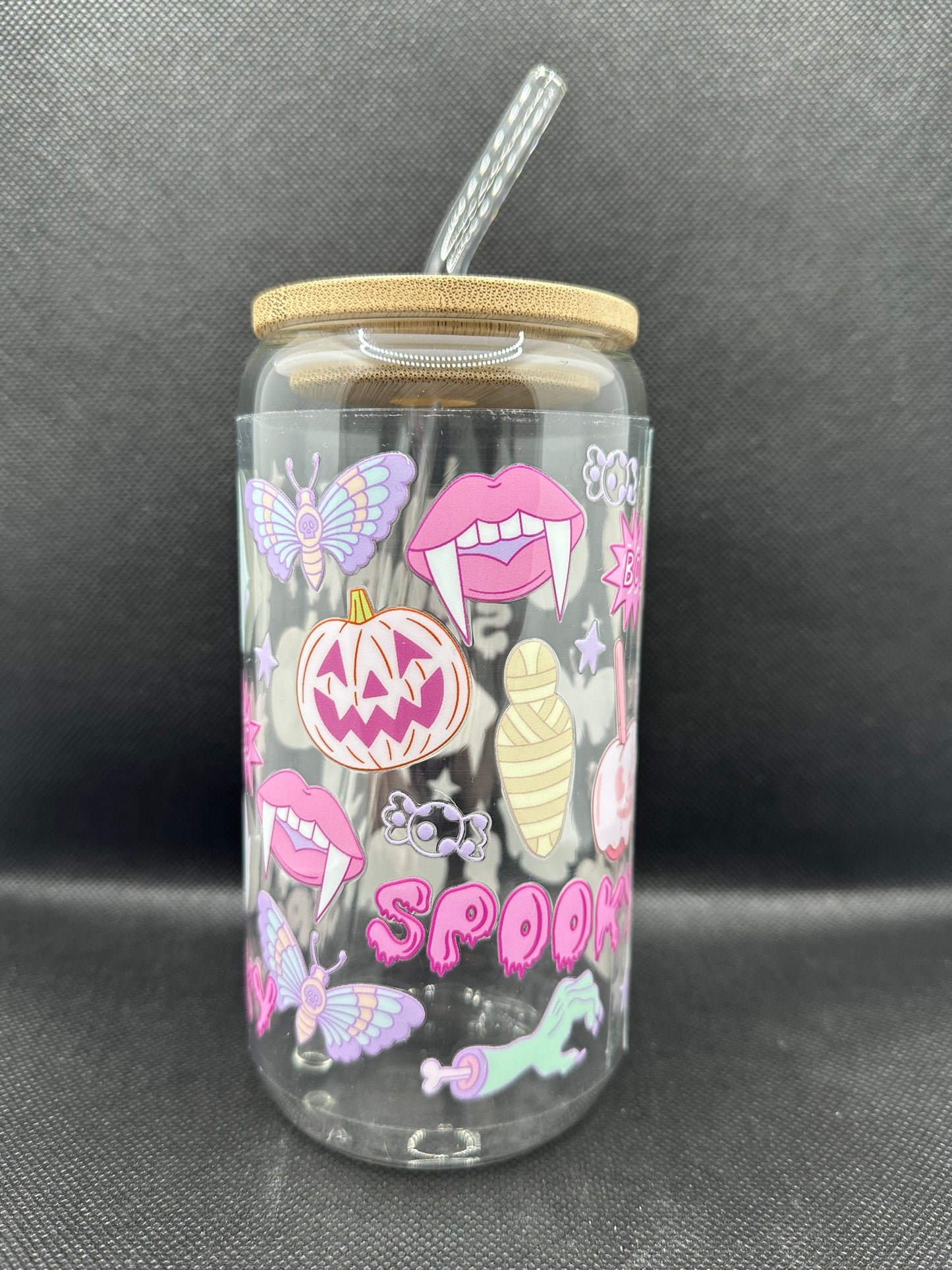 Y2K Cute Pastel Halloween 16oz Glass Tumbler with Straw