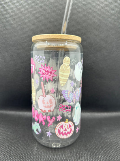 Y2K Cute Pastel Halloween 16oz Glass Tumbler with Straw