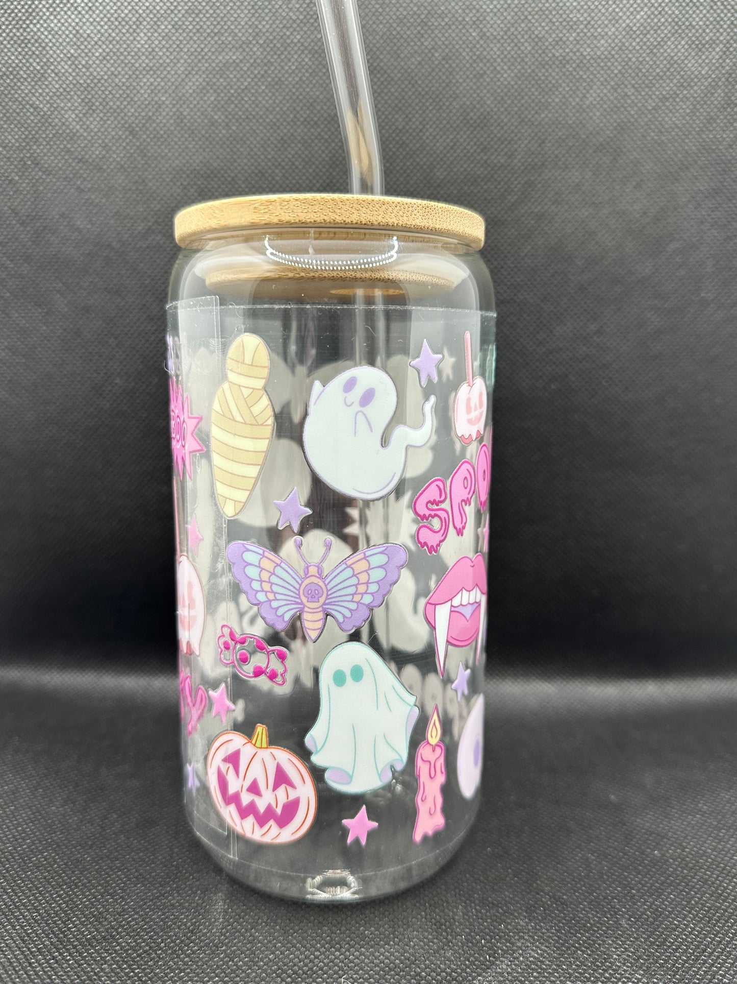 Y2K Cute Pastel Halloween 16oz Glass Tumbler with Straw