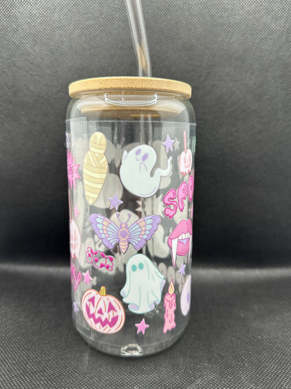 Y2K Cute Pastel Halloween 16oz Glass Tumbler with Straw