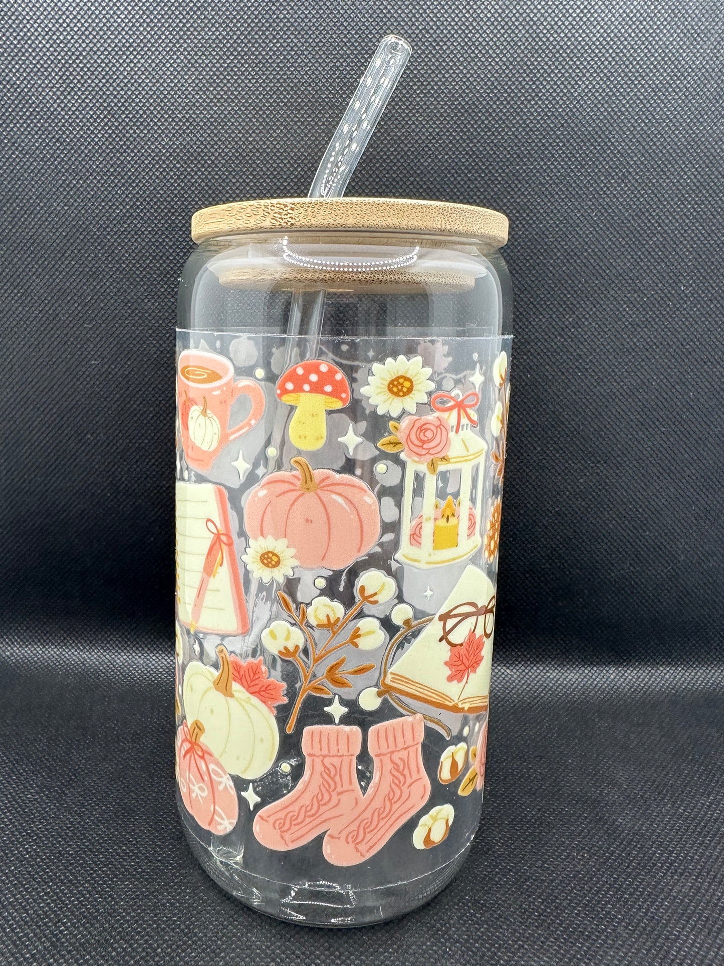 Cosy Bookish Pumpkin Spice Aesthetic Glass Tumbler with Straw