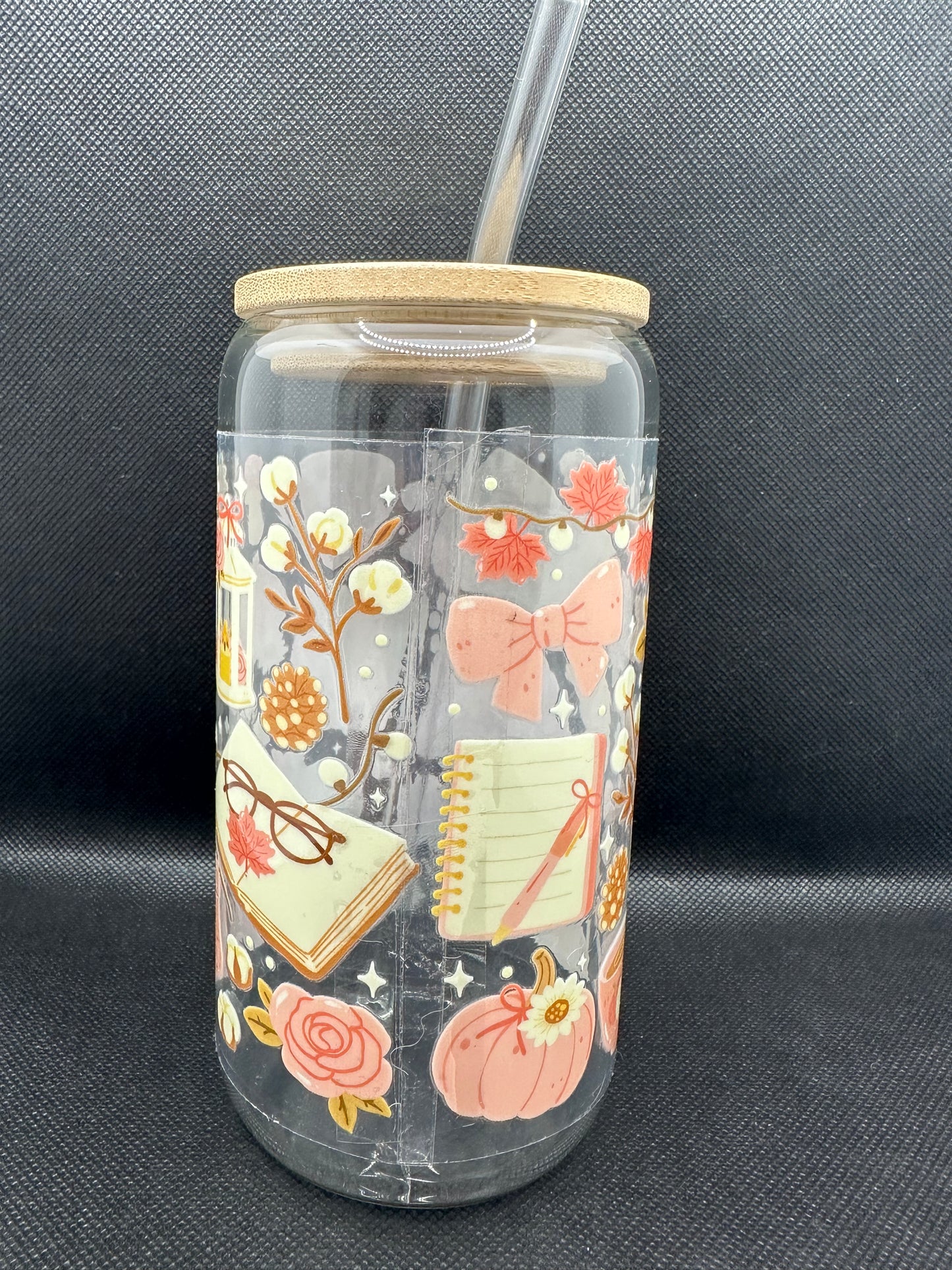 Cosy Bookish Pumpkin Spice Aesthetic Glass Tumbler with Straw