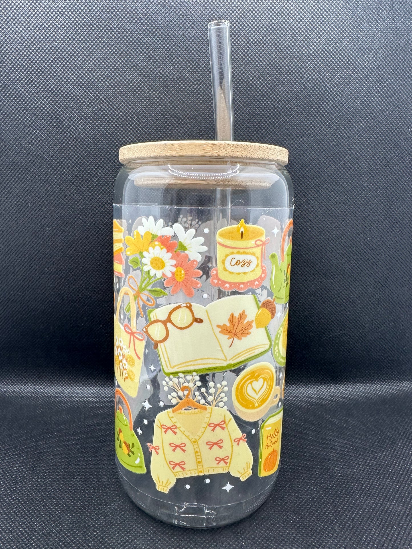 Cosy Bookish Pumpkin Spice Aesthetic Glass Tumbler with Straw